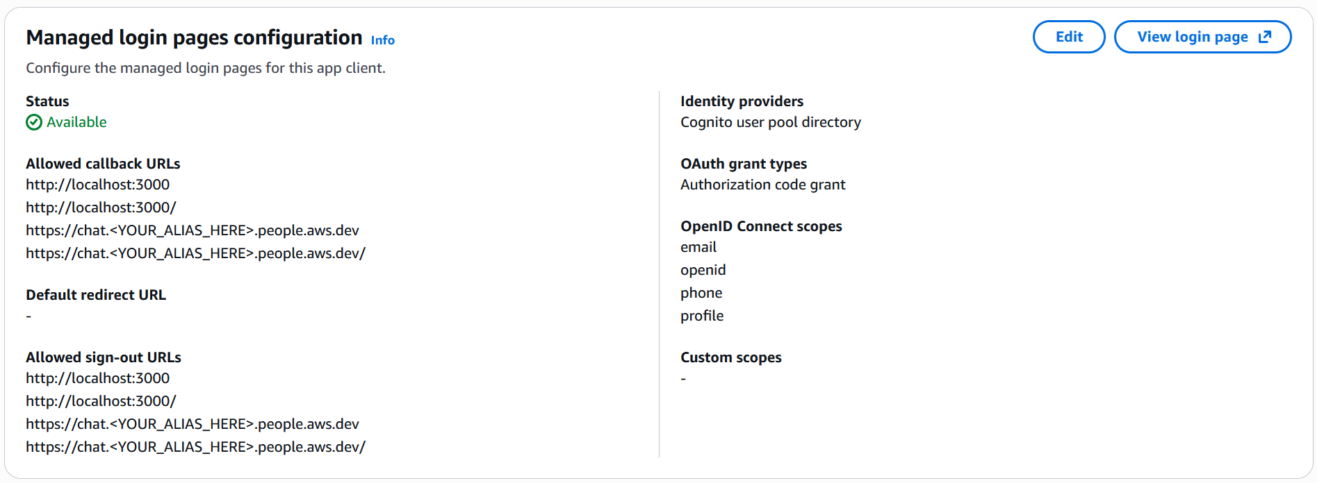 LISA Cognito Setup Example