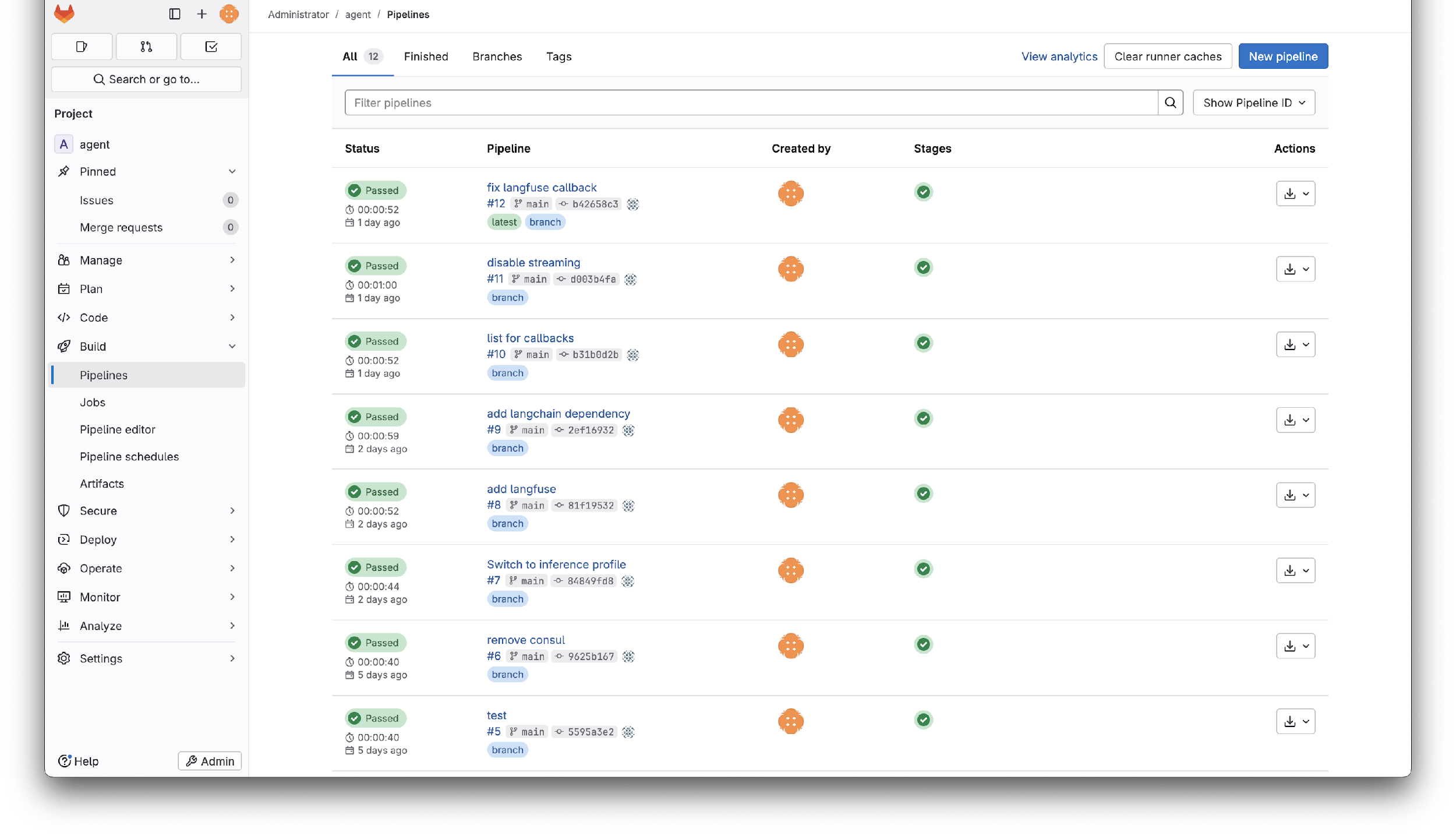GitLab pipeline view