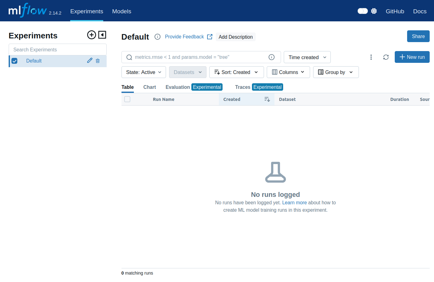 Figure 1. MLFlow UI