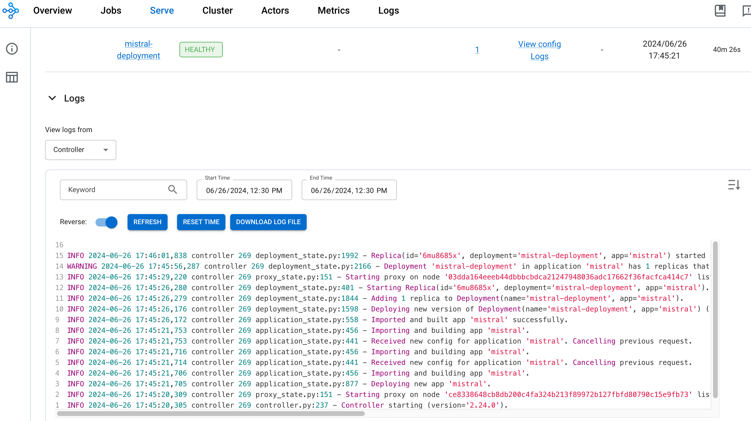 RayServe Deployment Logs