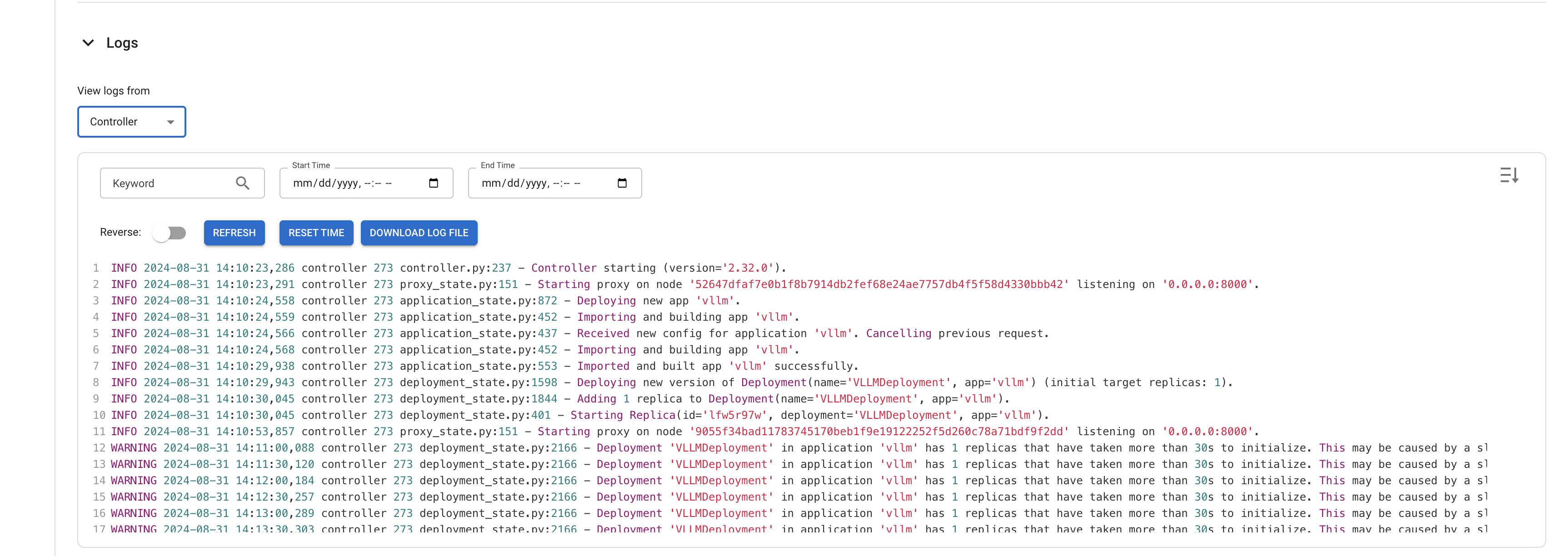 RayServe Deployment Logs