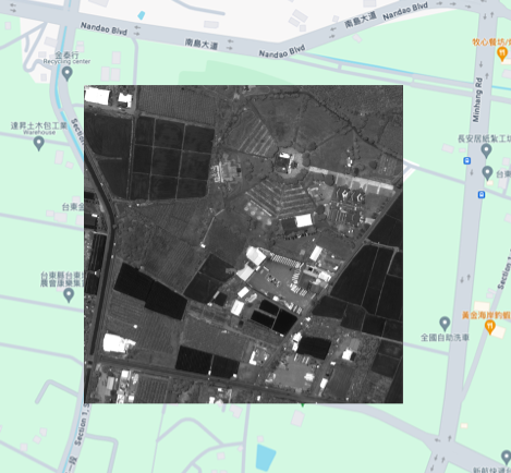 Orthophoto tile overlaid on Google Maps