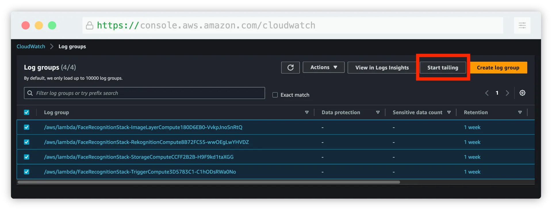 Face Blurring Pipeline Log Groups