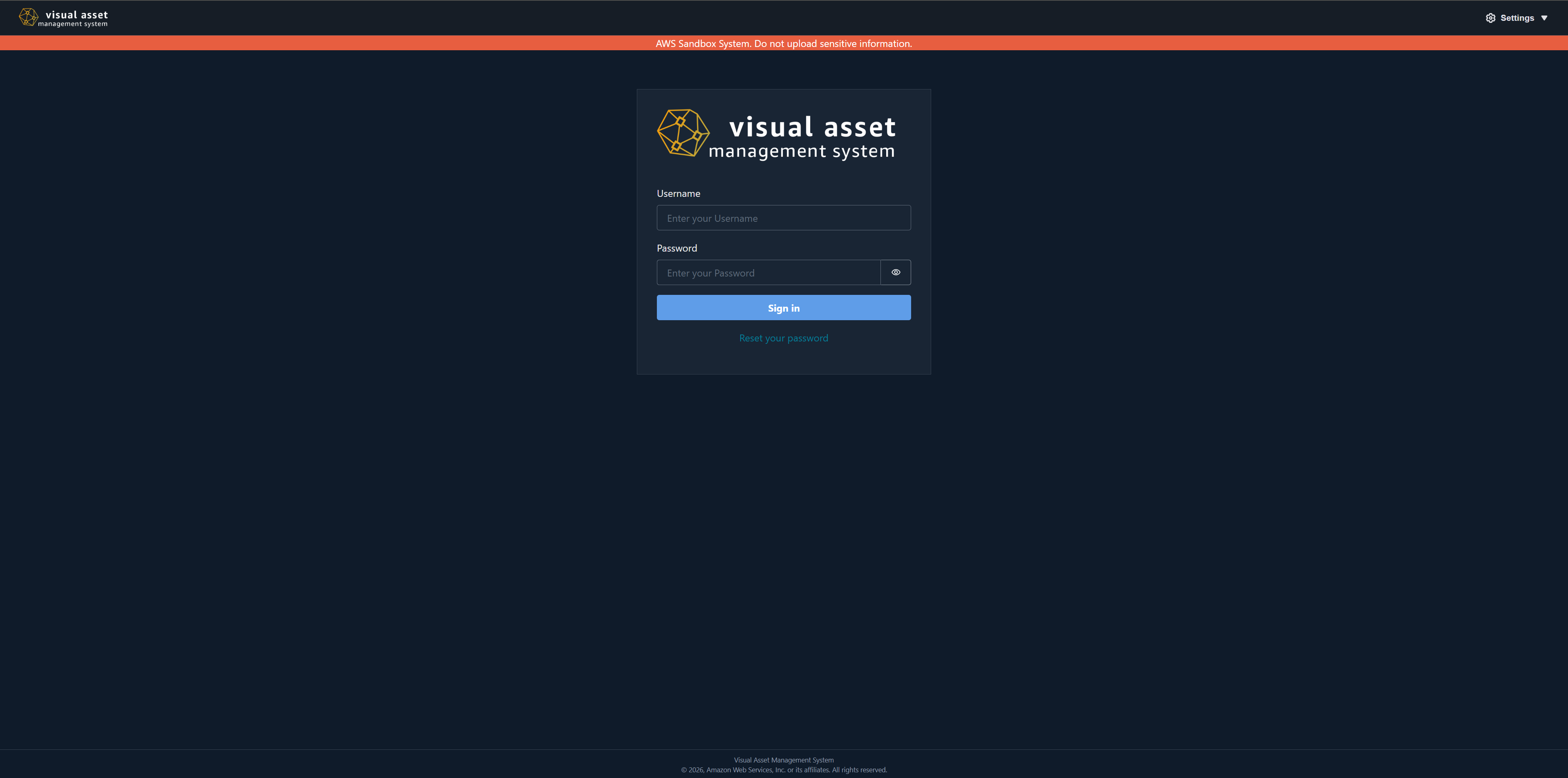 Cognito login page with username and password fields