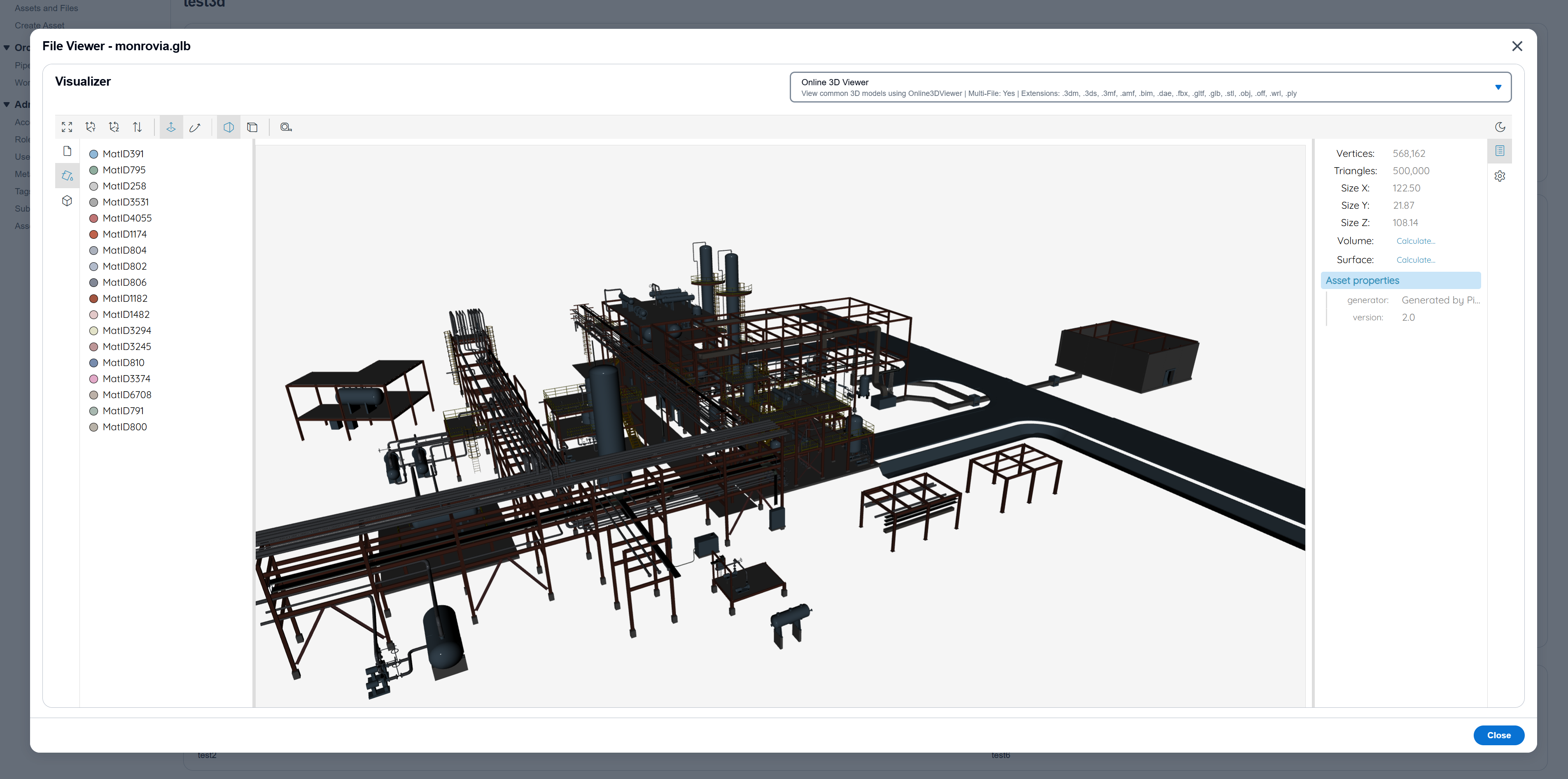 Three.js Viewer rendering a 3D model with scene controls
