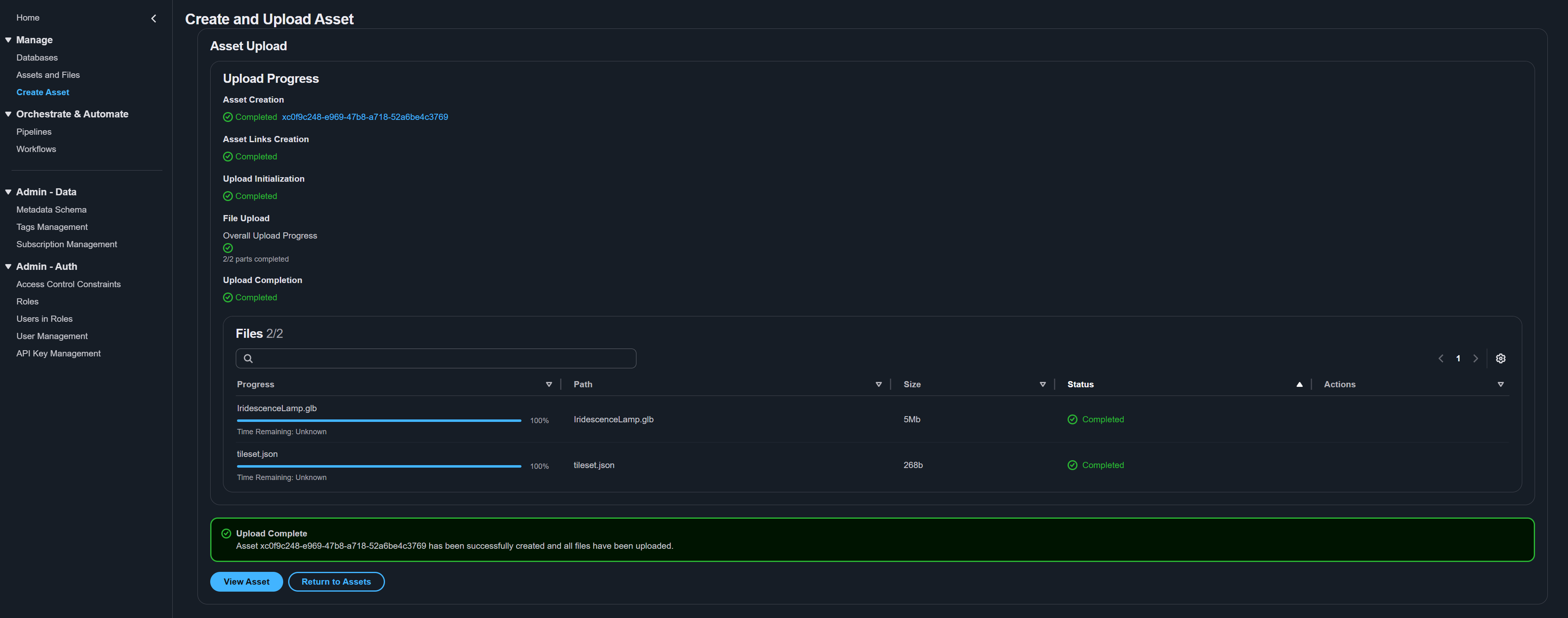 Upload progress showing file upload status