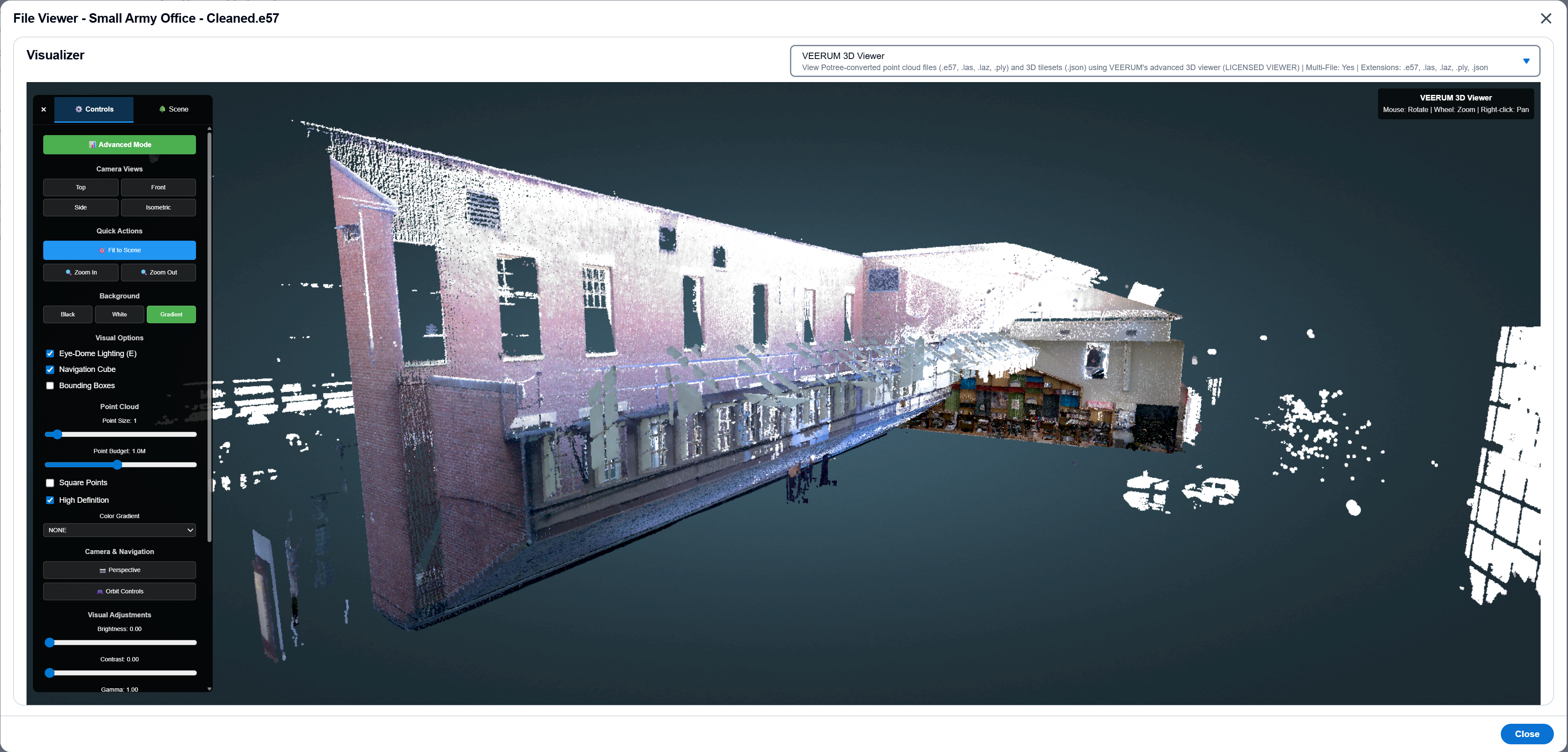 VEERUM 3D Viewer rendering a point cloud dataset with multi-file support